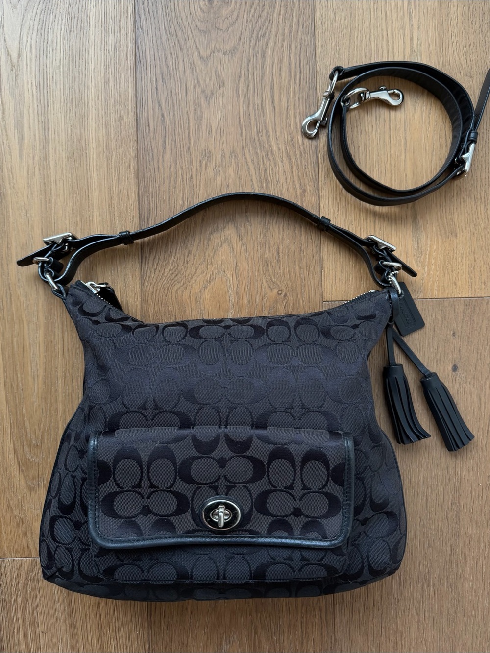 Coach Signature Tote Black 25372 Y2K Crossbody Shoulder Bag Purse Canvas